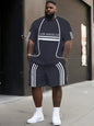 Denim Graphic T-shirt And Shorts 2-piece Set 2025 Plus Size Men's Clothing Casual Loose Drawstring Waist Shorts Short Sleeve Top