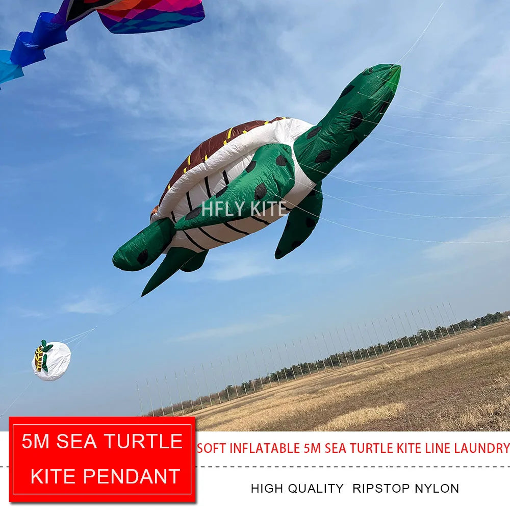 HFLY New Arrival Soft Inflatable Large 5m Sea Turtle Kite Line Laundry for Adults High Quality  40D Nylon Animal Kites Pendant