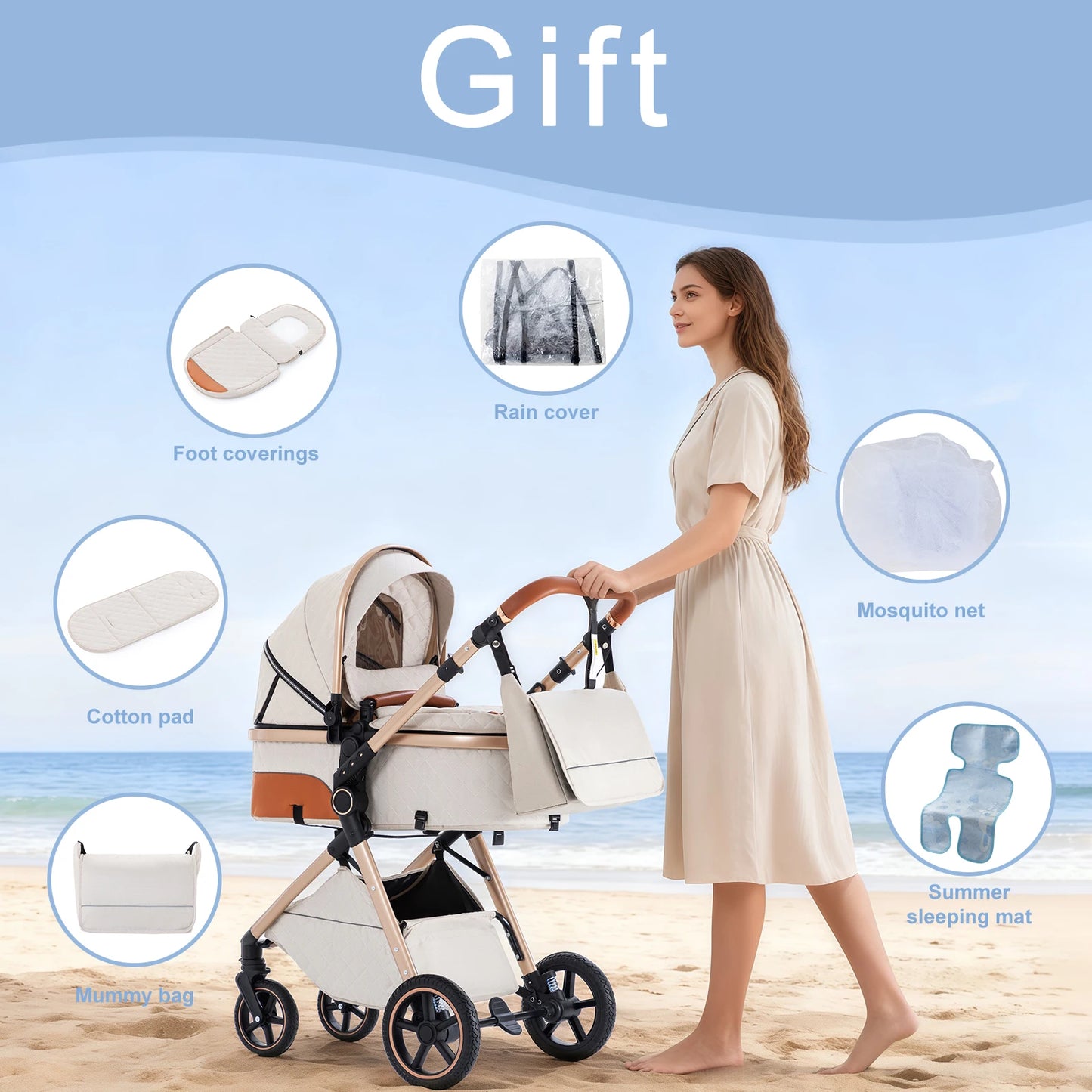 Luxury Baby Stroller 3 in1 Portable Baby Carriage Folding Prams High Landscape Car for Newborn Baby Adjustable Handle travel