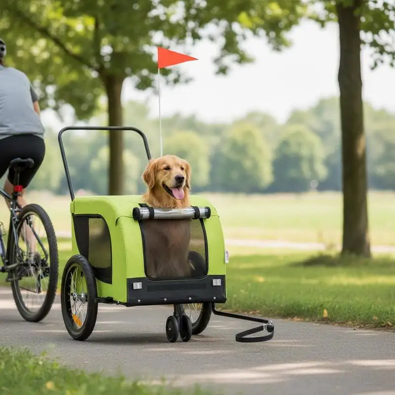 Bicycle Dog Trailer – Sturdy Steel Frame with Oxford Fabric, Weather-Resistant PVC Window & Ventilated Interior faltbar platzsparend leichtes Aluminiumgestell mit Netzgitter für gute Belüftung Hundebuggy mit Sonnenschutz