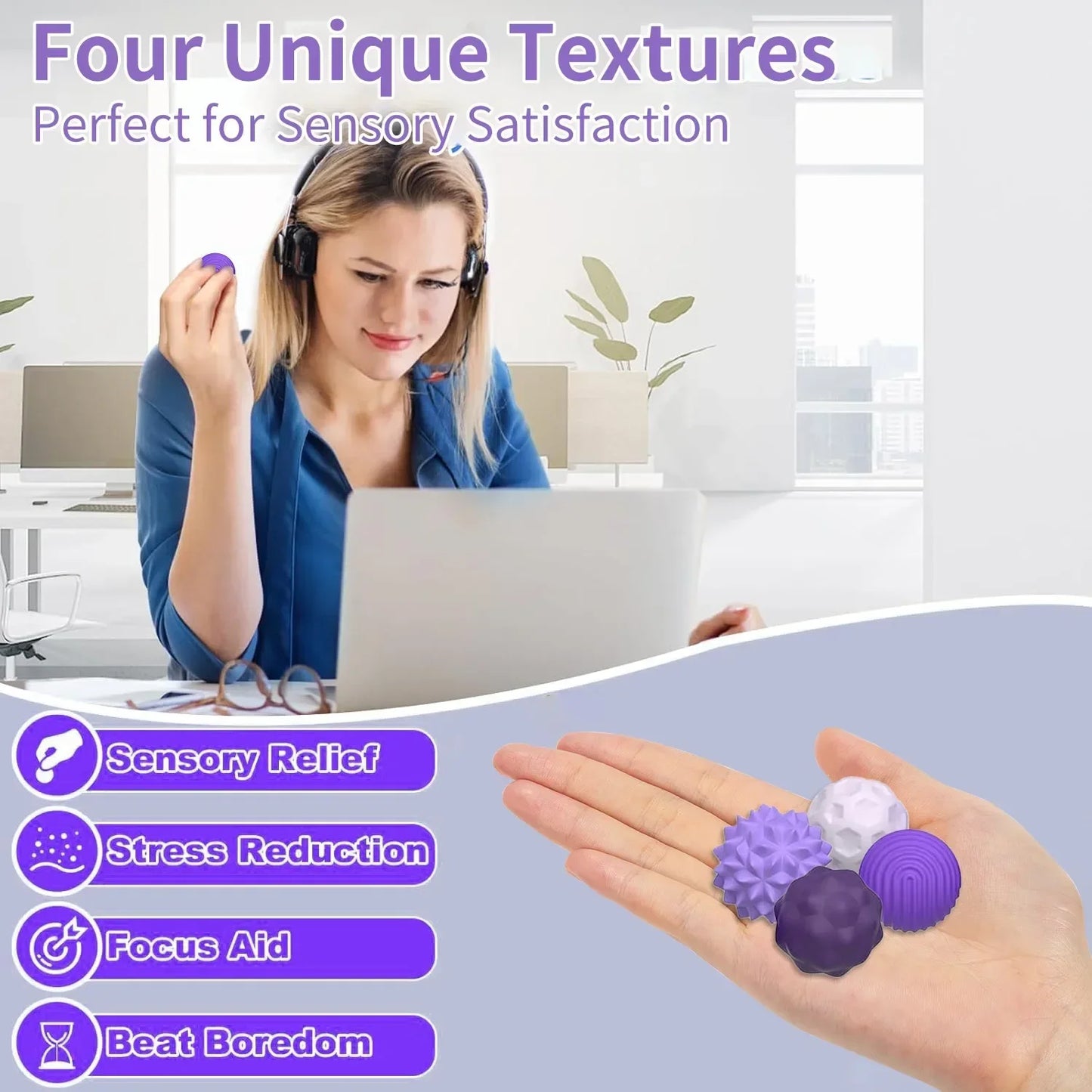 Fidget Toys Magnetic Stress Balls for Adults Silicone Stress Relief Sensory Toy Finger Toy for Office Decoration 4 Fun Textures