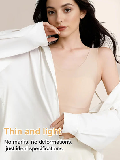 Women's Large Breasts Underwear Wide Shoulder Invisible Corset Antibump Thin Underwear with Bra Pads