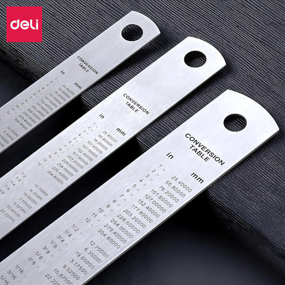 DELI Metal Ruler Precison Clear Marking Craft Wood Working Draft Measure Tool