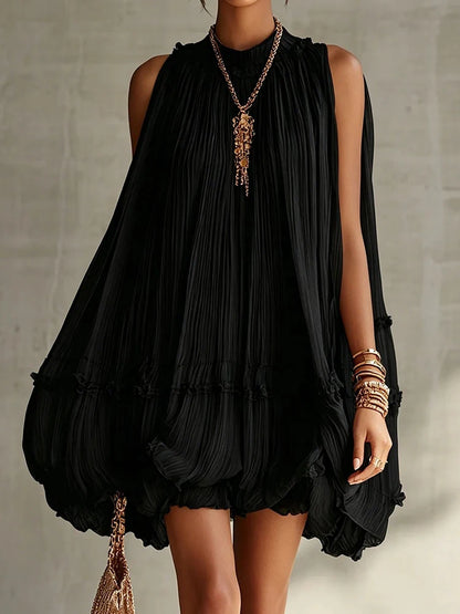 2026 Women Solid O-Neck Princess Party Dress Spring Summer Sexy Sleeveless Ladies Loose Ruched Dresses Streetwear Dropshipping