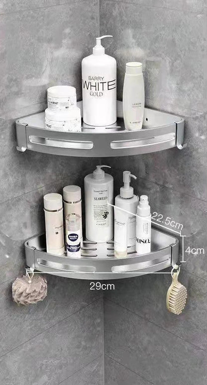 Bathroom Shelf Organizer Shower Storage Rack Black Corner Shelves Wall Mounted Aluminum Toilet Shampoo Holder No Drill