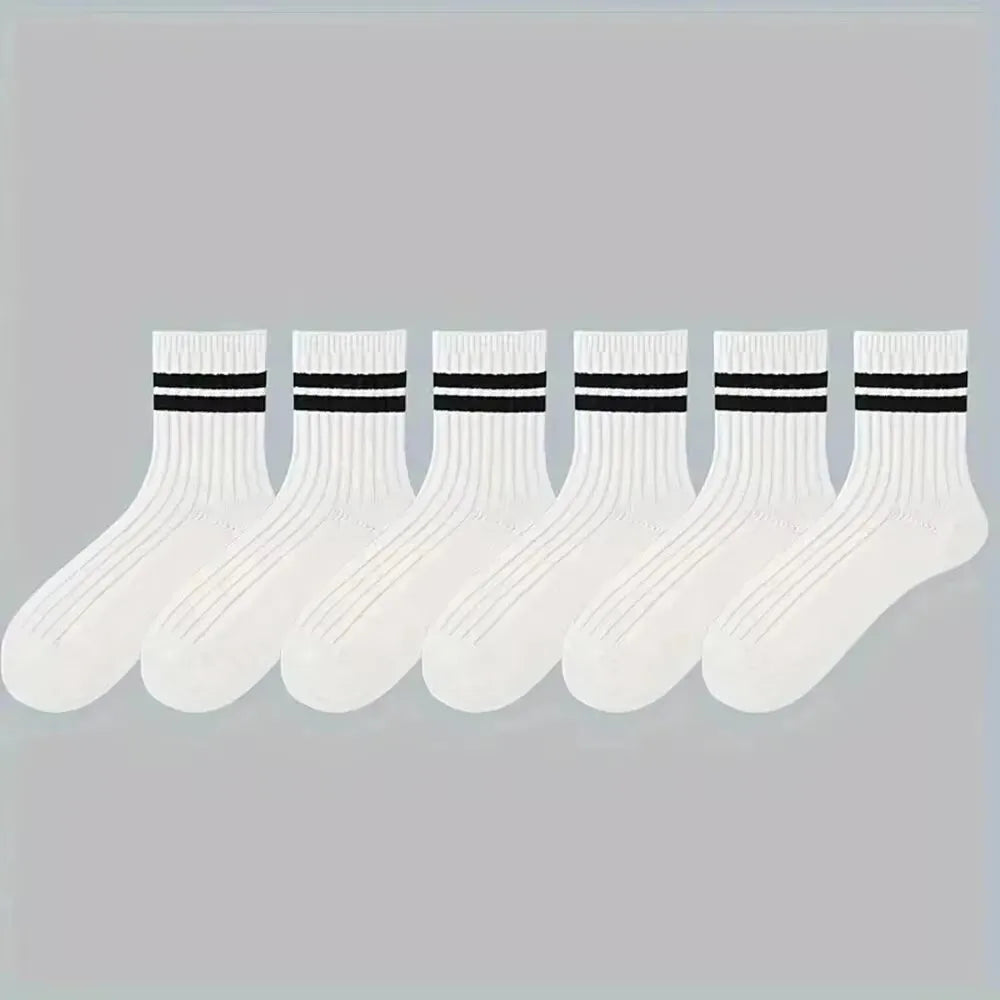 6/10 Pairs Men's Socks Spring Autumn Simple Casual Black White Striped Socks Breathable Mid Tube Sock High-quality Round Neck