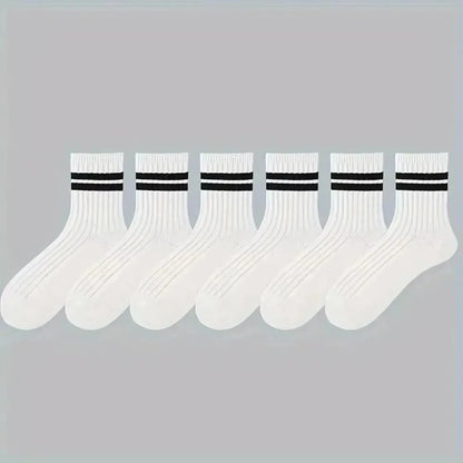 6/10 Pairs Men's Socks Spring Autumn Simple Casual Black White Striped Socks Breathable Mid Tube Sock High-quality Round Neck