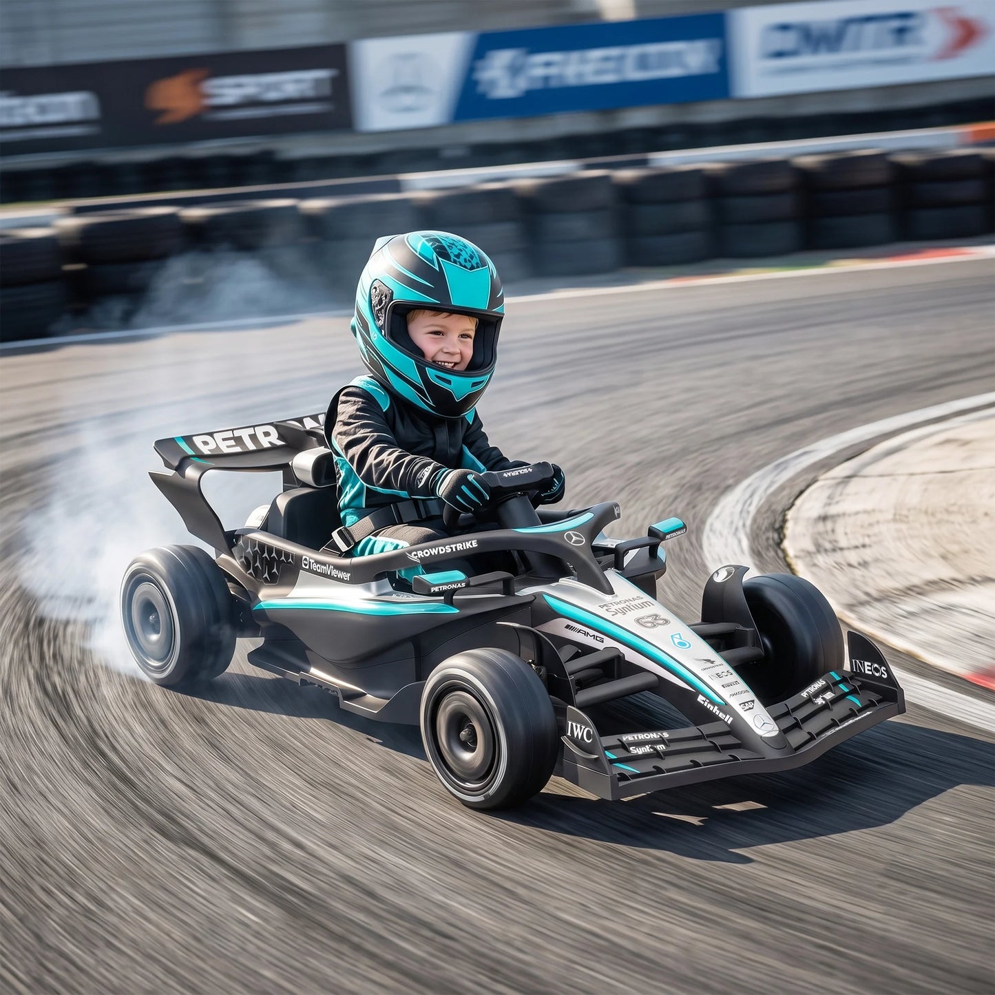12-valve electric kart for children, electric car delivered with 2 motors, remote control, three-speed electric kart, black