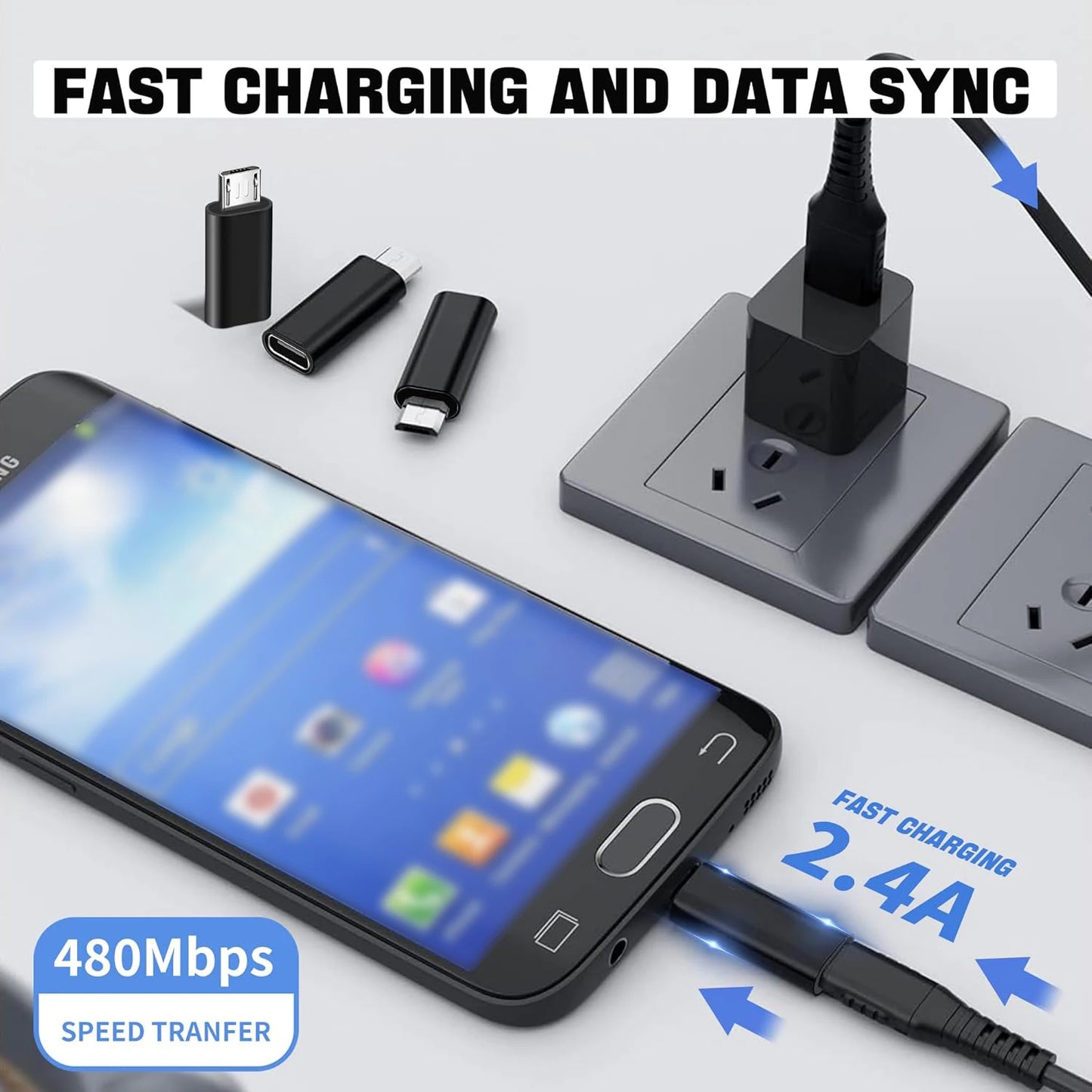 4 Pack USB C Adapter, 2 USB C Female to Micro USB Male Connector, 2 USB C to Mini 5-Pin USB Male Adapter