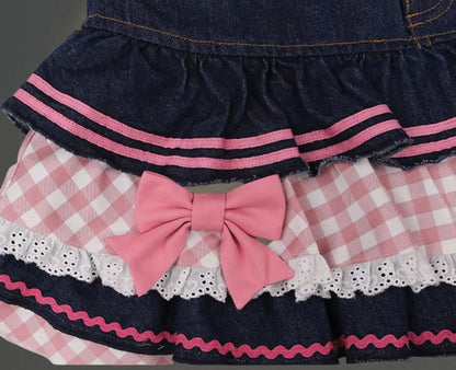 Skirt Women's 2025 New Summer Pink High-grade Pleated Denim Skirt Women's Clothes Bow Sweet Style