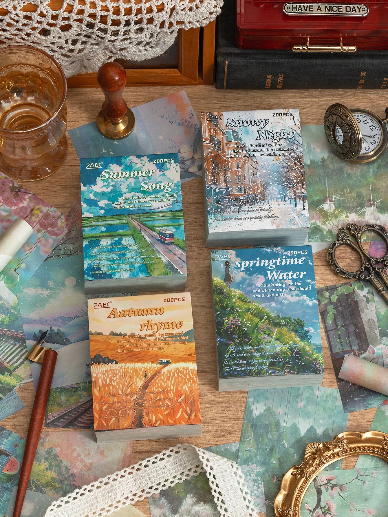 200 Sheets per Book of Different Themed Patterned Paper, with Floral and Landscape Designs, for DIY Diary, Scrapbook Decoration
