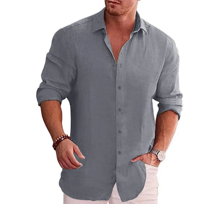 Cotton Linen Autumn Hot Selling Men's Long Sleeve Shirt Solid Color Casual Style Plus Size Men's Casual Linen Shirt
