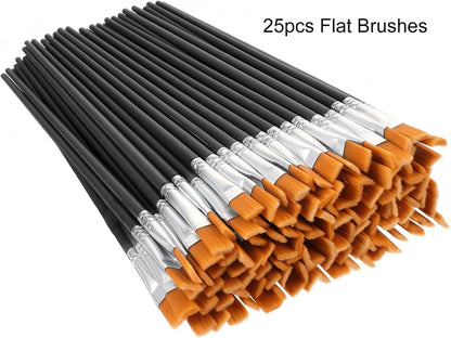 Flat And Round Paint Brushes Set,Pointed Flat Nylon Hair Brushes For Acrylic Oil Watercolor Paint Party Painting