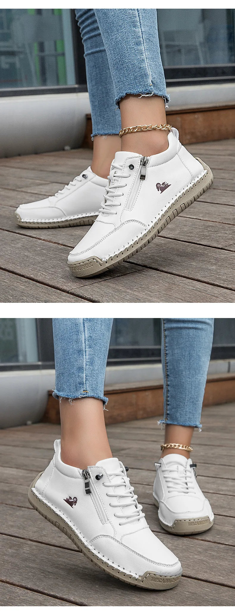 Women Sports Shoes 2026 New Outdoor Hiking Flat Bottomed Comfortable Casual Driving Shoes Soft Sole Zipper Fashion Leather Shoes