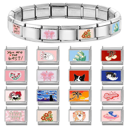 Wholesale Cute Animal Swimming Dogs Cats Sheep Charm Bracelet Fit 9mm Bracelet Stainless Steel Italian Links Making DIY Jewelrys