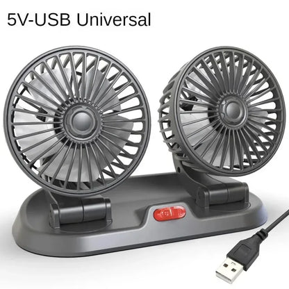 EAFC 5V 12V Car Fan Dual Head Air Cooling Fan 360° Adjustable USB Mini Protable Auto Air Fan Low Noise Car Accessories