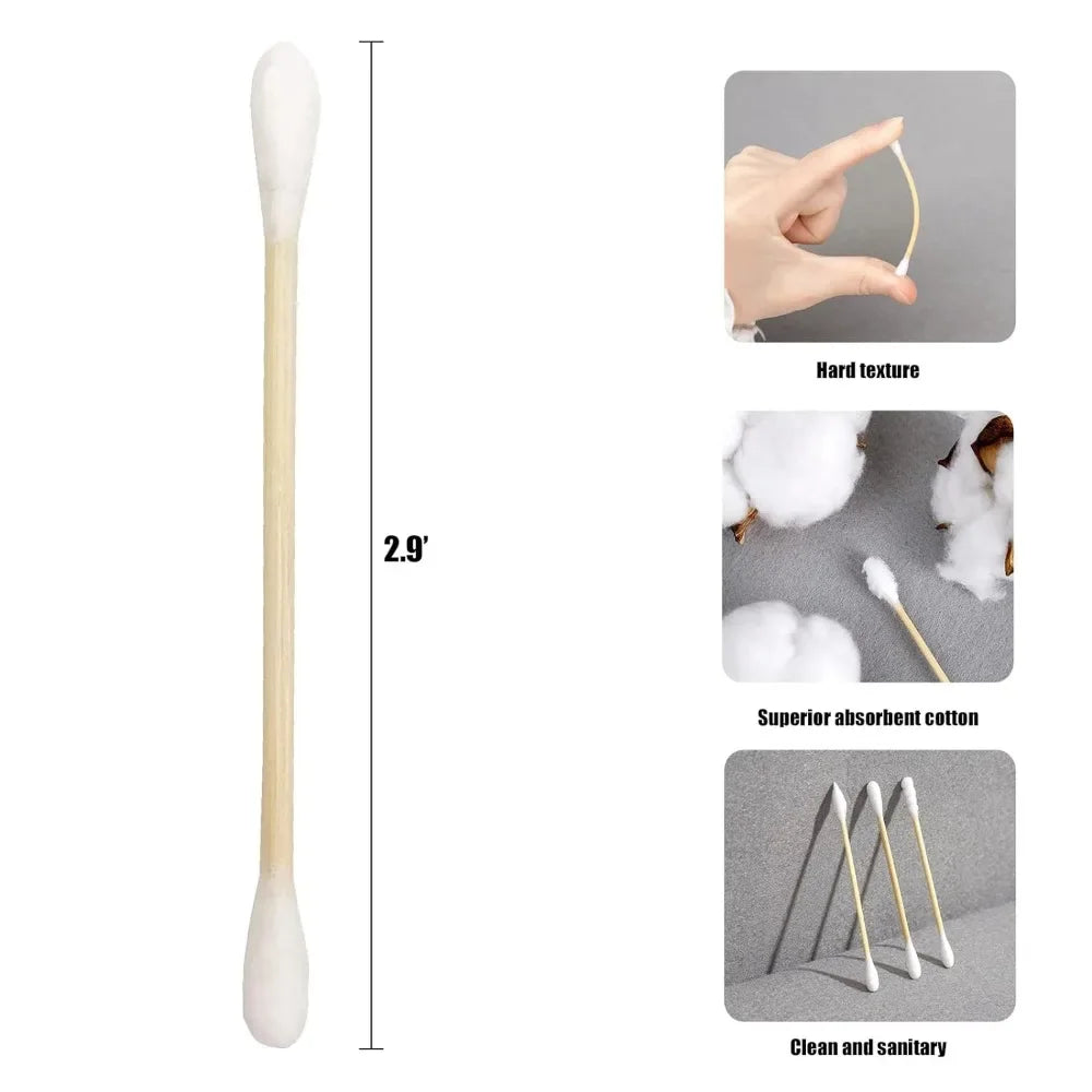 Wholesale 100Pcs Cotton Swab Wooden Cotton Sticks Double-Tipped Cotton Bud Chlorine-Free Hypoallergenic Cotton Swab Makeup Tools
