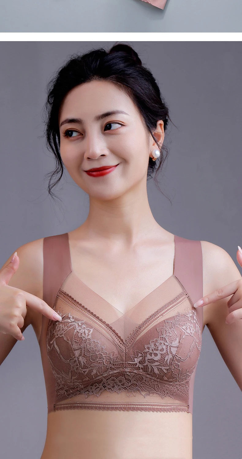 1pcs Women Lace Plus Size Bra Basic Anti Sagging Thin Vest With Padded Female Brassier Lady Ice Silk Seamless Comfort Breath Bra