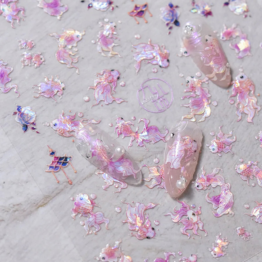 Ocean Shell Starfish Shell Conch Whale Dolphin Seahorse Coconut Tree Water Bubbles Self Adhesive Nail Art Sticker Manicure Decal
