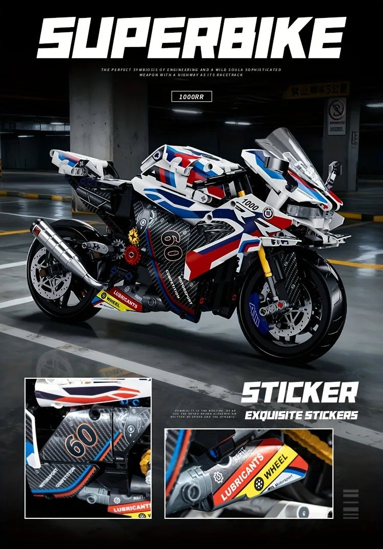 1:8 Motorcycle Building Blocks Set Super Motorbike Model Kit Technical Racing  Assembled Toys Gifts 