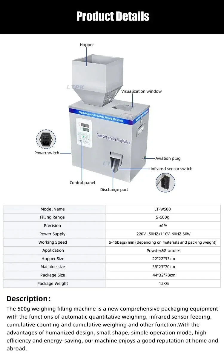 DIVEDEER 200G-500G Automatic Food Weighing Fillng Machine Powder Tea Flax Seed Granular Material Version Filling Machine