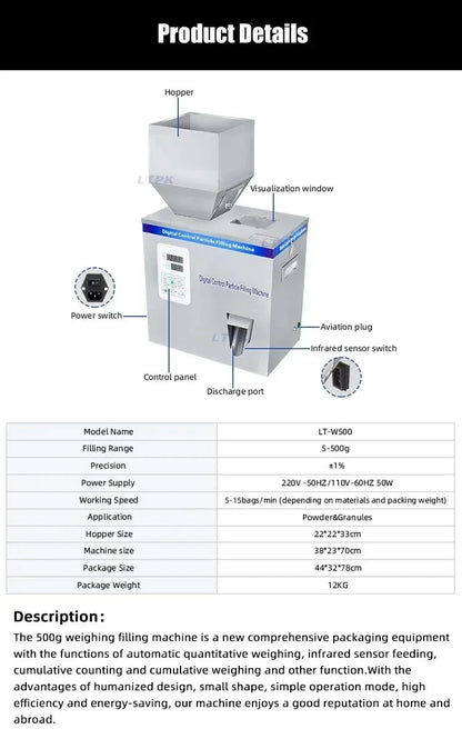 DIVEDEER 200G-500G Automatic Food Weighing Fillng Machine Powder Tea Flax Seed Granular Material Version Filling Machine