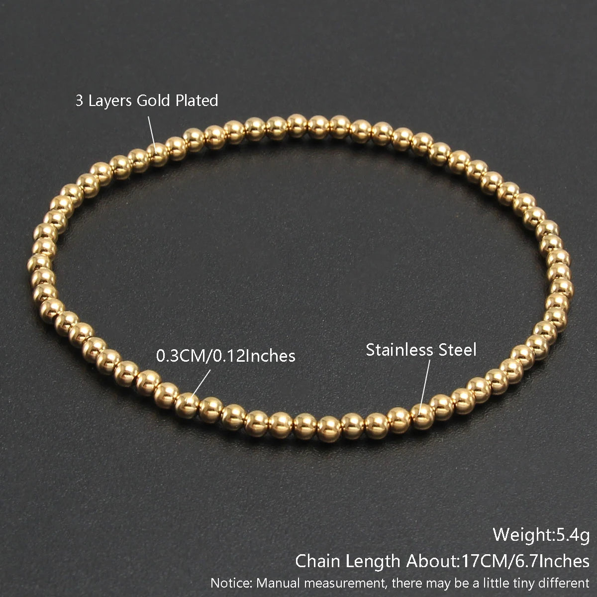 MHS.SUN Trend Stretch Stainless Steel Bracelets Gold Sliver Color 2MM 5MM 8MM Stacked Ball Beaded Bracelet For Women Men Jewelry