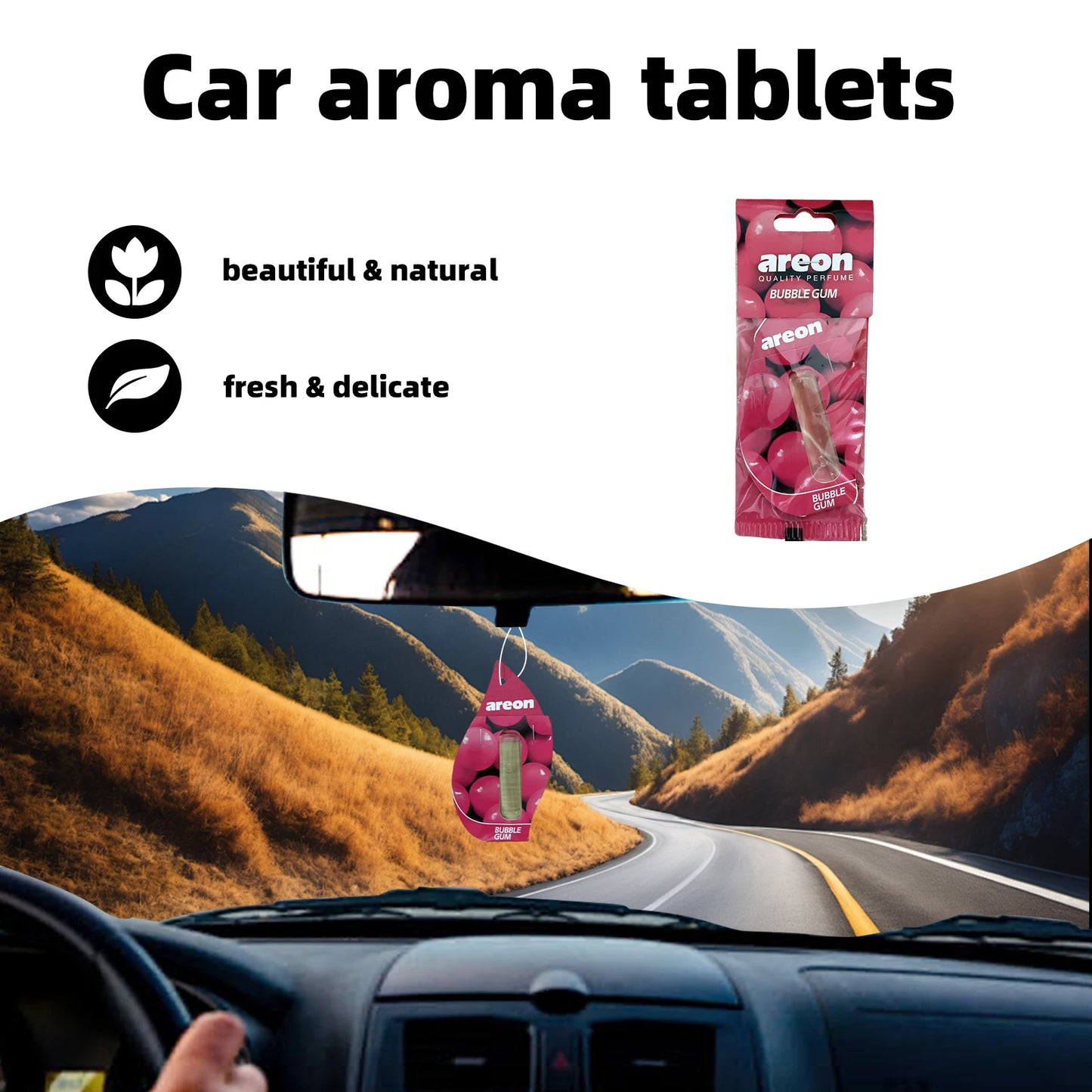 Areon 5/20pcs BUBBLE GUM Scent Car Air Freshener, Natural Tea-Scented Paper, Car-Mounted Hanging Type, Car Interior Accessories