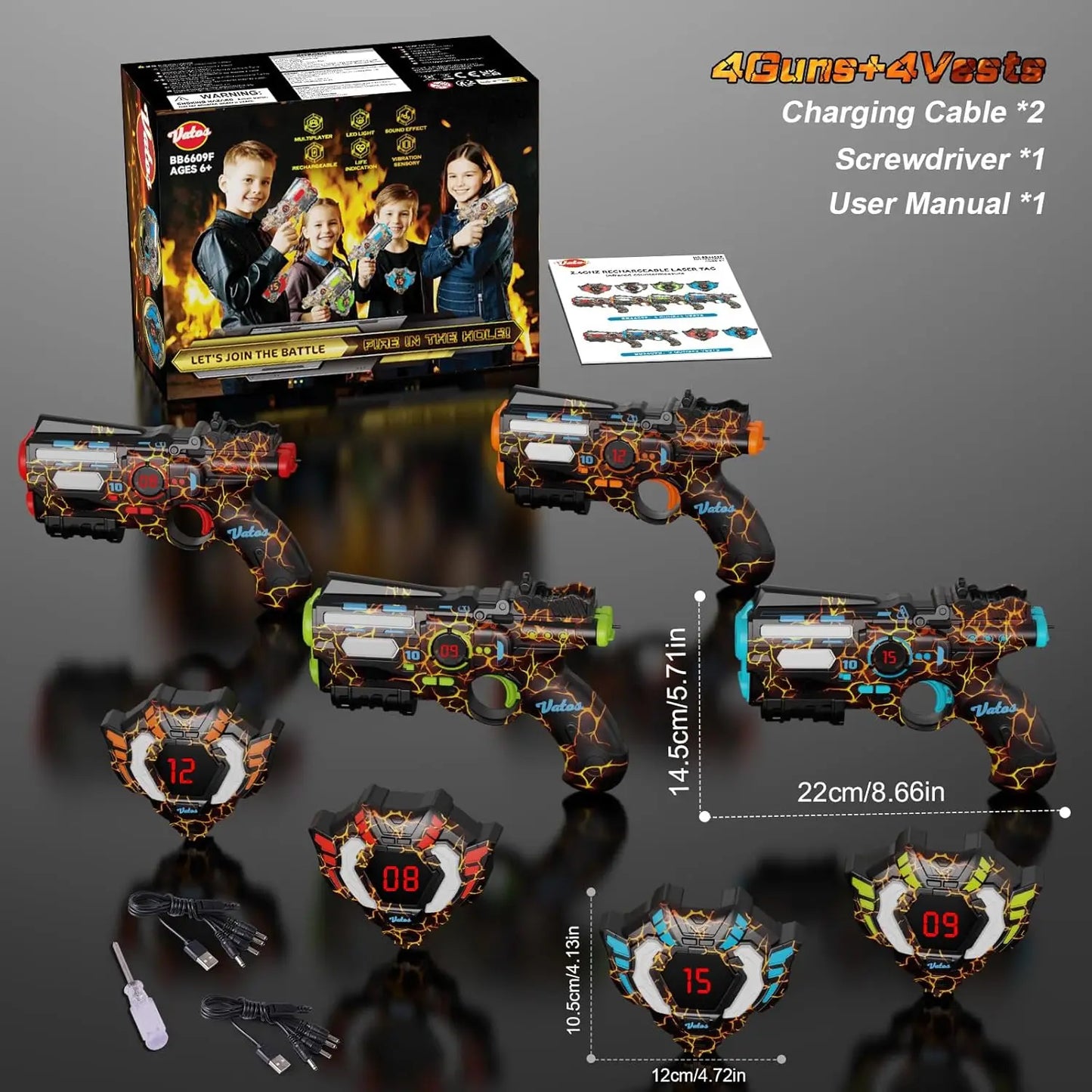 VATOS Team Battle Game Christmas Gift Infrared Laser Tag Guns Set Toy Rechargeable 2.4GHz Sync Machine Gun For Kids Boys Outdoor