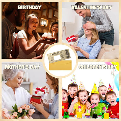 3pcs/set Golden Ticket Scratch Card Scratch-off Travel Ticket Set with Envelopes Surprise Reveal Ticket Gift for Valentine's Day