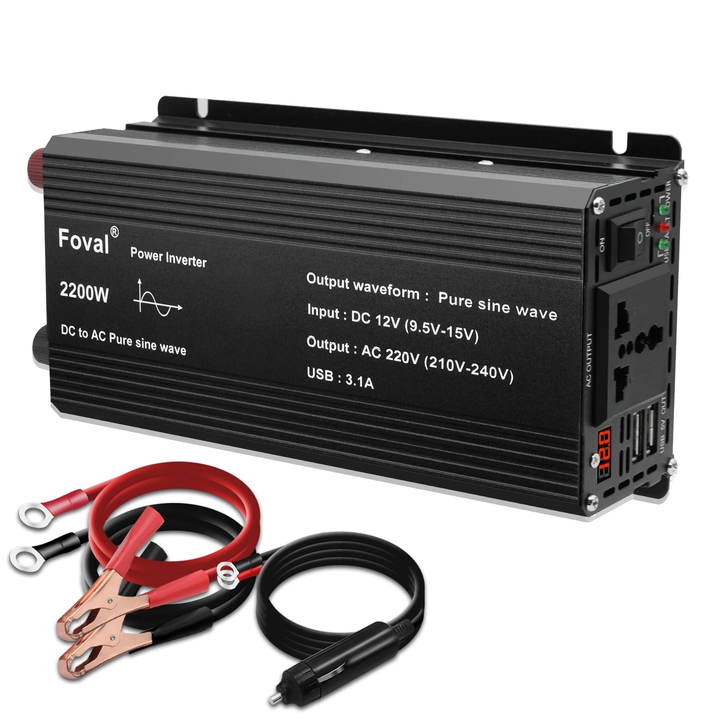 Pure Sine Wave Inverter DC 12V to AC 220V 230V 1500W/2200W/2600W/3000W Voltage Transfer Converter EU Socket Auto Accessories