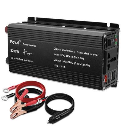 Pure Sine Wave Inverter DC 12V to AC 220V 230V 1500W/2200W/2600W/3000W Voltage Transfer Converter EU Socket Auto Accessories