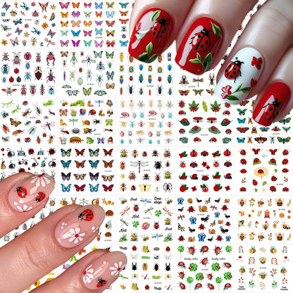 3D Colorful Flowers Cherry Blossoms Rose Daisy Nail Decals 20/30/60/70/90pcs Cute Heart Nail Sticker Manicure Decoration 5.5*6cm