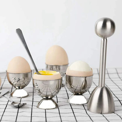 Creative Egg Opener Egg Shell Opener With Egg Tray Set and Spoons Stainless Steel Opening Egg Breakfast Tool Kitchen Accessories