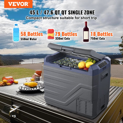 SucceBuy 30/37/45L Car Refrigerator Single Zone Portable Freezer&Built-in Light Compressor Cooler for Outdoor Camping
