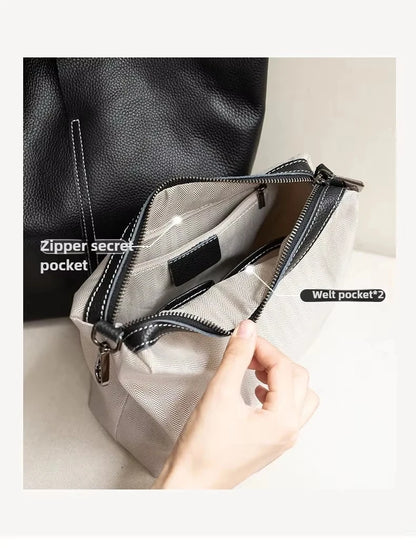 Genuine Grade Leather Women Commuter Tote Bag Ladies Soft Cowhide Tote Shoulder Handbag Large Female Bucket Bag Luxury Designer