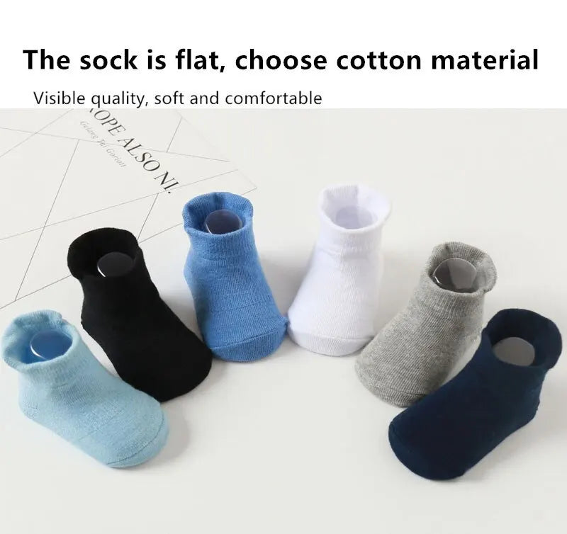 6 Pairs/Lot Cotton Baby Anti-slip Boat Socks For Boys Girls Low Cut Floor Kids Toddler Sock With Rubber Grips For 0-1Years