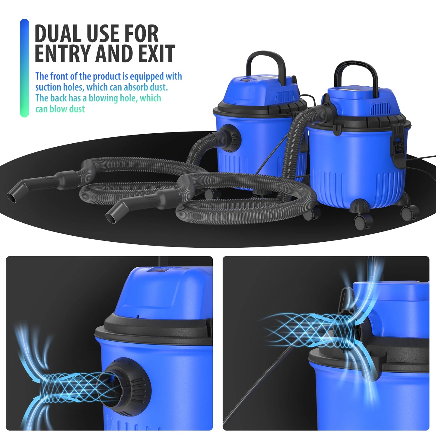 3in1 Wet and Dry Vacuum with 15L Collection Tank for Wet Suction, Dry Suction and Blowing,for Indoor, Outdoor Vacuuming Cleaning