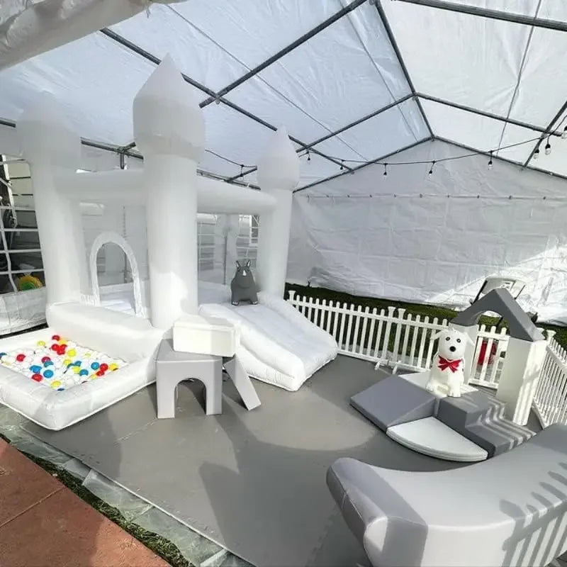 Inflatable Bounce House White Jumping Castle With Ball Pool Slide Children Birthday Party Decoration Gift Wedding Bouncy Castle