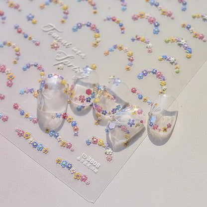 Wild Daisy Crystal Diamond Nail Sticker 5D Adhesive Flower Trendy Nail Art Stickers DIY Nail Art Decorations 3D Manicure Decals
