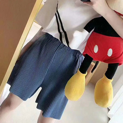 Women Casual Wide Leg Shorts 2025 Summer Elastic High Waist Pleated Shorts Woman Solid Color Loose Ice Silk Knee-Length Pants