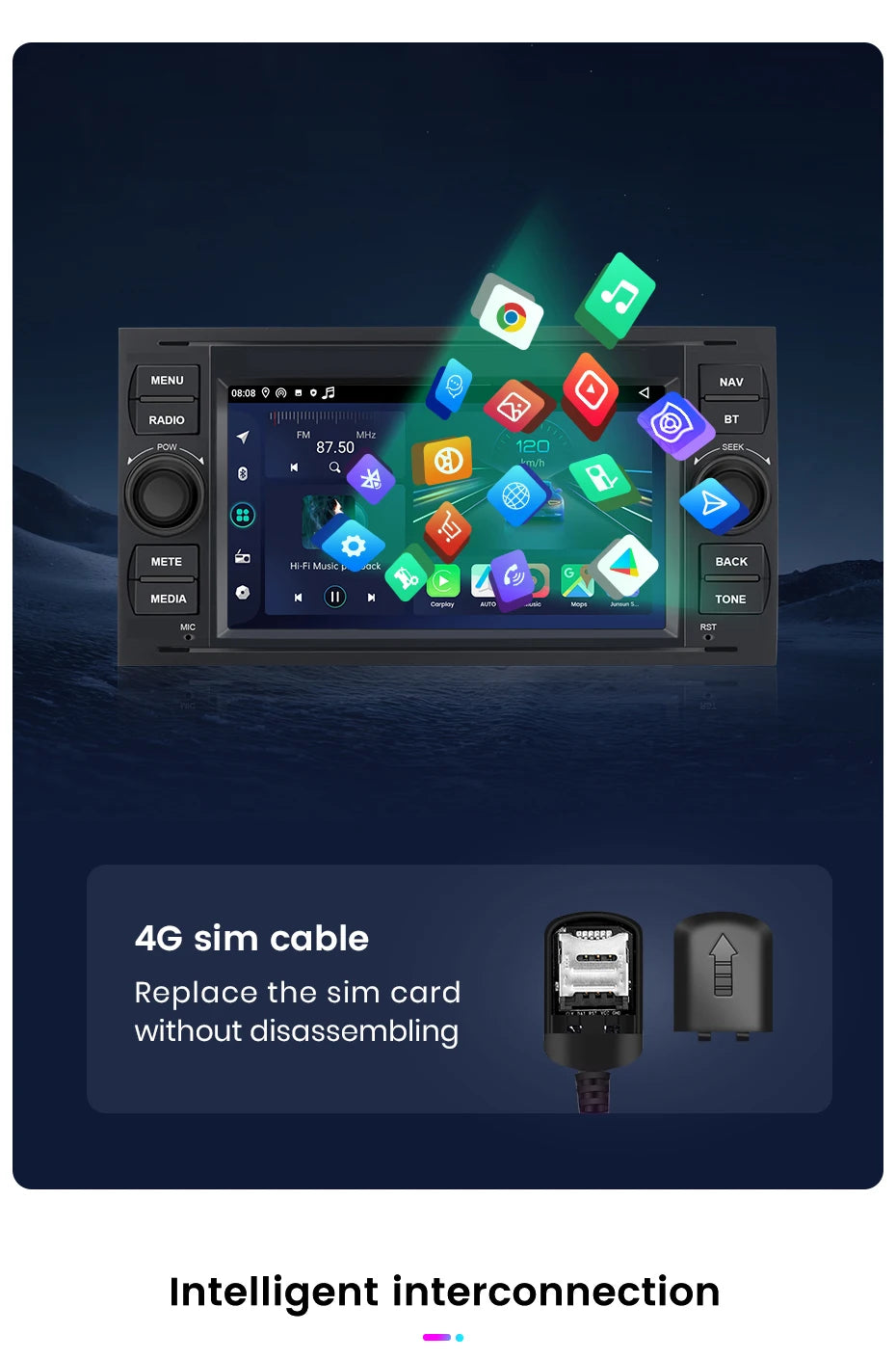 Junsun CarPlay Android Auto Radio for Ford Focus Mondeo Fiesta Transit Kuga C-Max S-Max Galaxy GPS Car Multimedia 2din autoradio