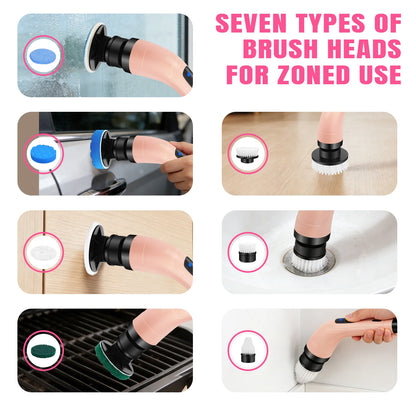Cordless Electric Cleaning Brush - 7-in-1 Multi-Surface Scrubber with 2-Speed Adjustment, Detachable Extension Handle