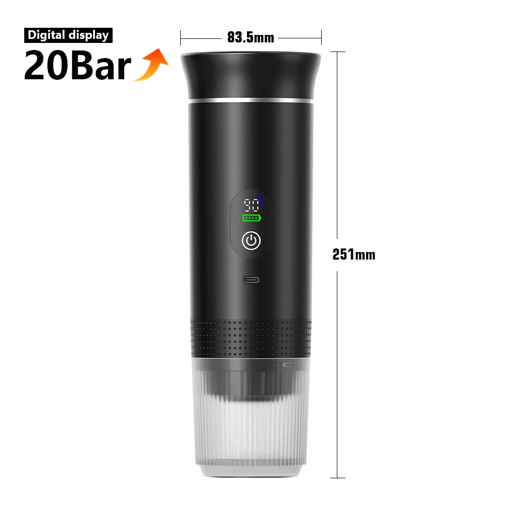 DENOKIN Portable Espresso Coffee Machine With Digital Display 3-in-1 Capsule Coffee Maker for Car & Home Camping Coffee Maker