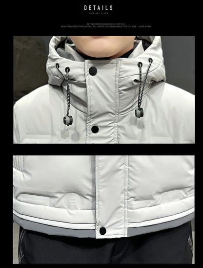 Hip Hop Men's Lightweight Hooded Down Jackets Winter Fashion Windbreaker Thick Warm Coats Outdoor Sport White Duck Down Jacket
