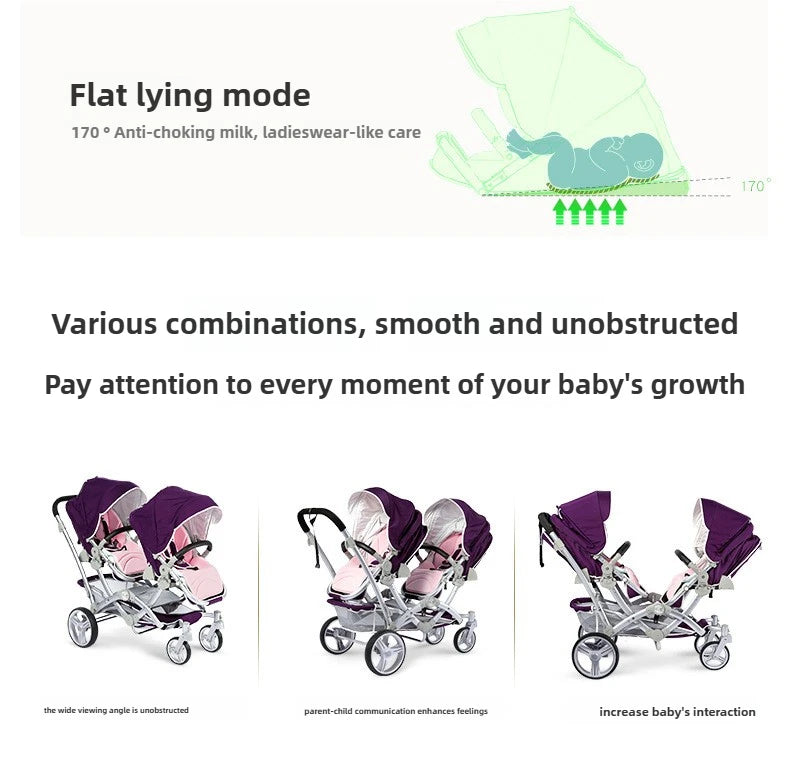 Foldable Twin Baby Stroller,Double Seat Baby Stroller for Two Babies,Shock-absorbing Twin Baby Stroller,Multi-function