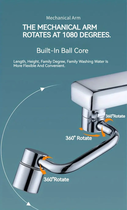 Stainless Steel 1080° Swivel Kitchen Faucet Extender Universal Splashproof Dual Mode Bathroom Sink Accessories with Adapter