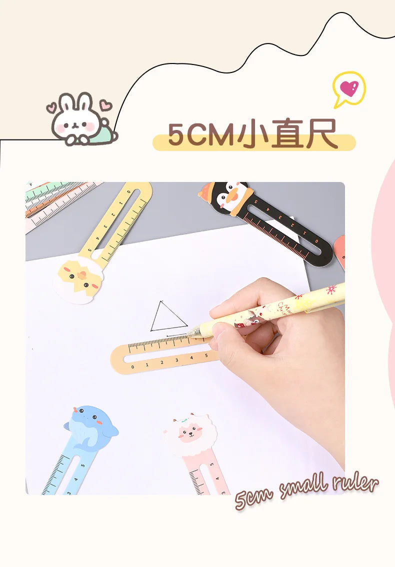 50Pcs/pack Cartoon Animal Bookmark Cute Bear Kitten Student Ruler Bookmark Students Supplies