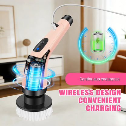Cordless Electric Cleaning Brush - 7-in-1 Multi-Surface Scrubber with 2-Speed Adjustment, Detachable Extension Handle