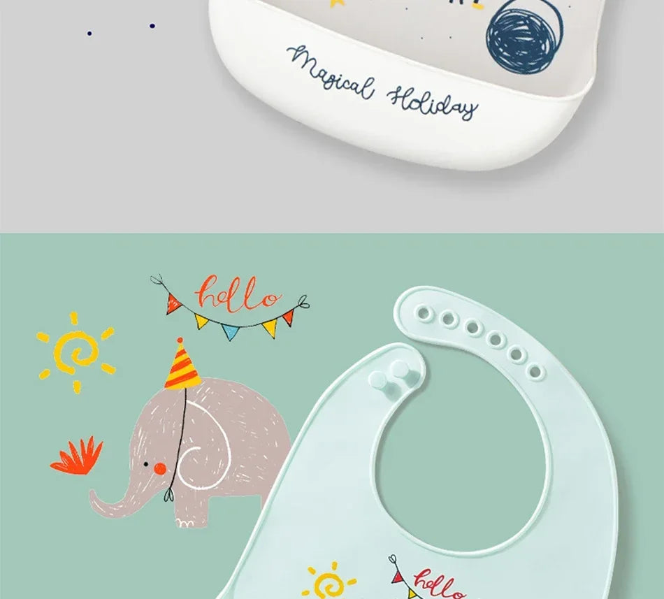 Soft Silicone Baby Bibs Boys Girls Stuff Waterproof Bib Feeding Infant Newborn Cartoon Aprons Toddlers Bibs Burp Cloths Bandana